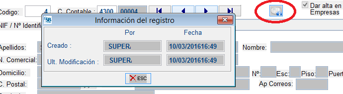 Botón "Información del registro"